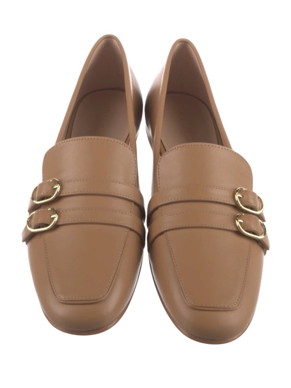 Stuart Weitzman Kenna Double Buckle Leather Loafers Almond Tan Size 9 New